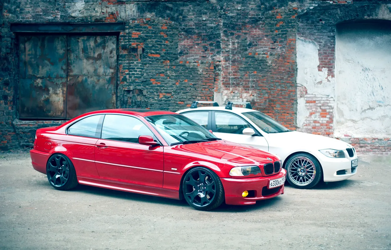 Photo wallpaper BMW, white, red, e90, e46