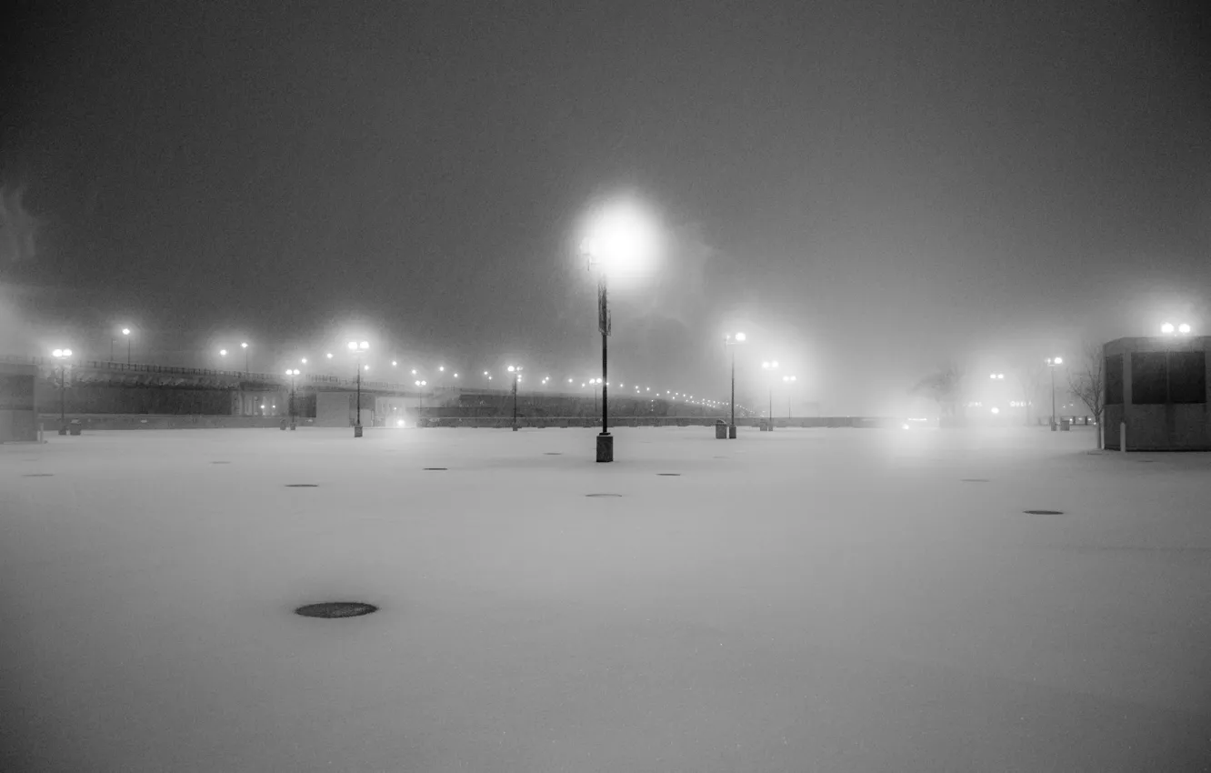 Photo wallpaper snow, b/W, lights
