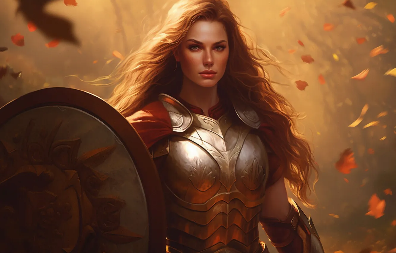 Photo wallpaper look, girl, armor, fantasy, shield, knight, warrior, the girl-soldier