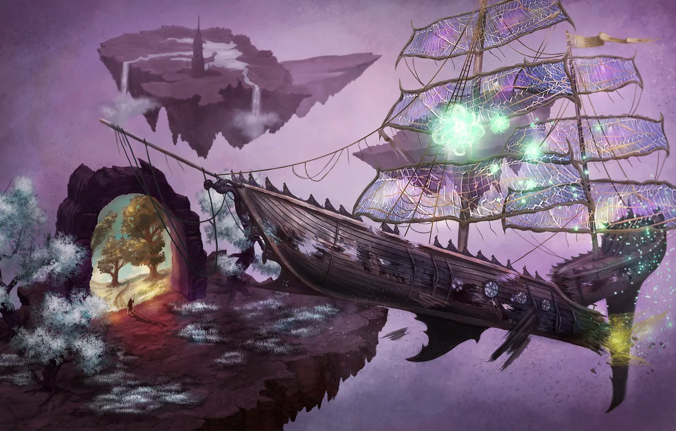 Photo wallpaper ship, the crash, the portal, fantasy, art, the gates, Markus Stadlober, Wrecked Astral Glider