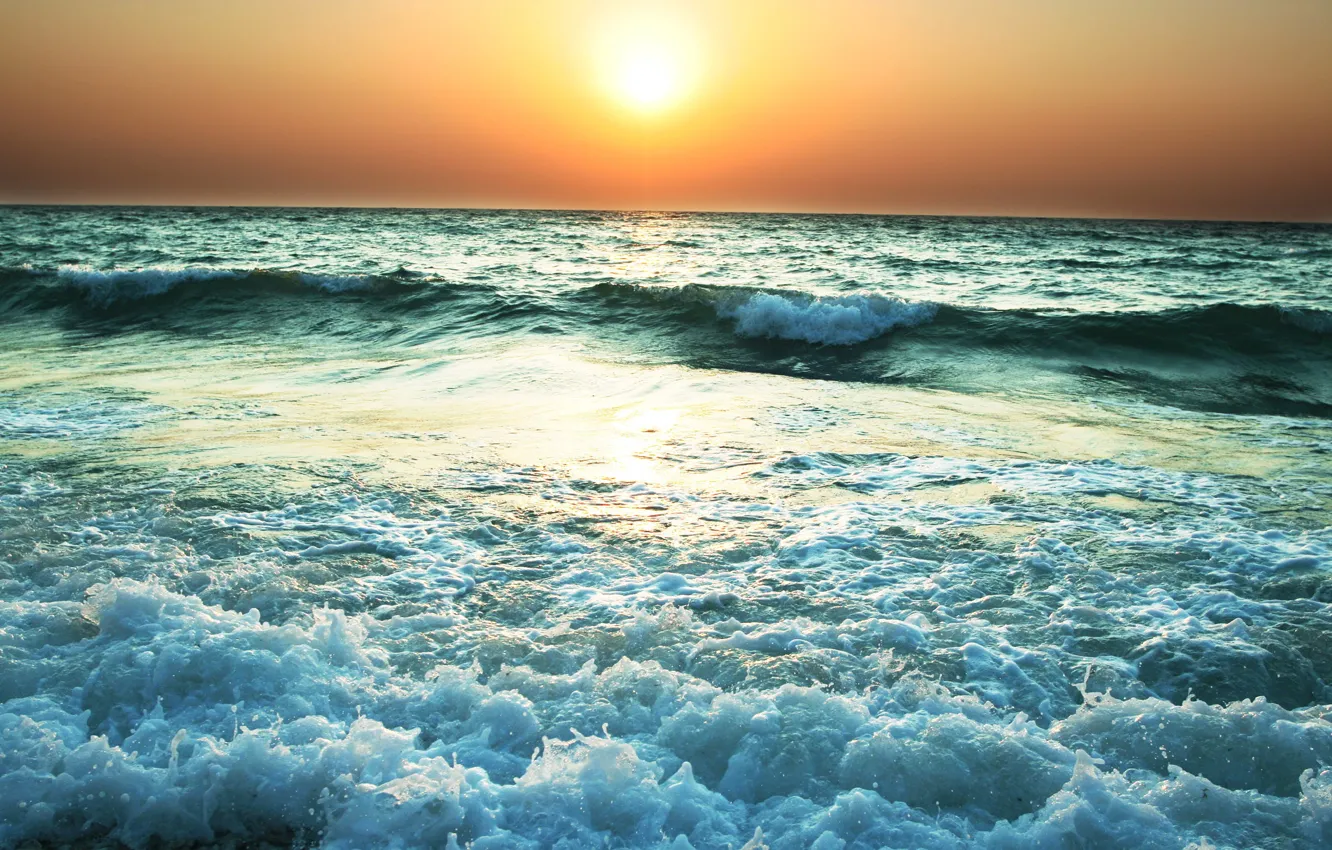 Photo wallpaper sea, the sun, sunset