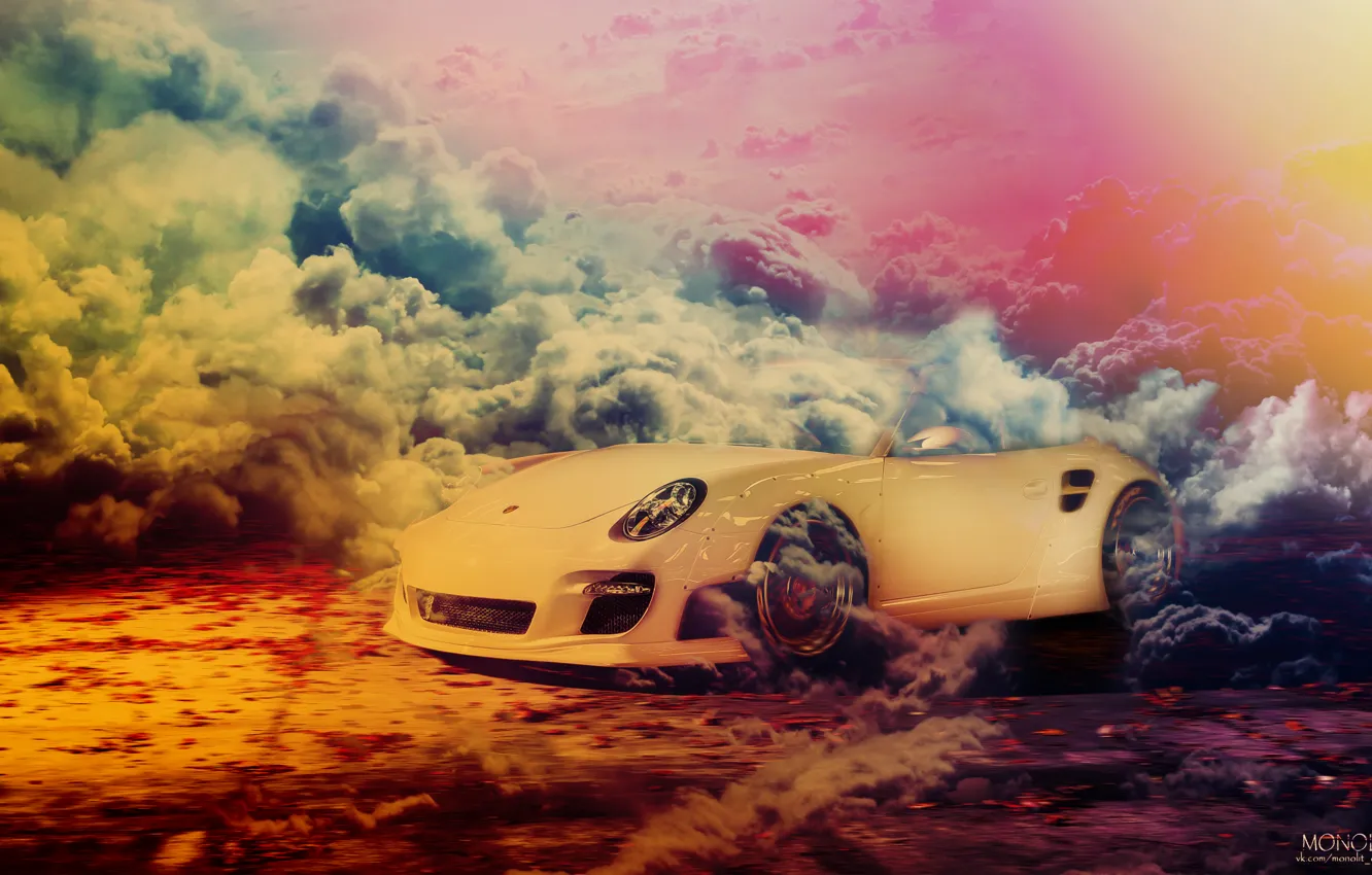 Photo wallpaper car, white, smoke, 911, white, porsche, Porsche, smoke