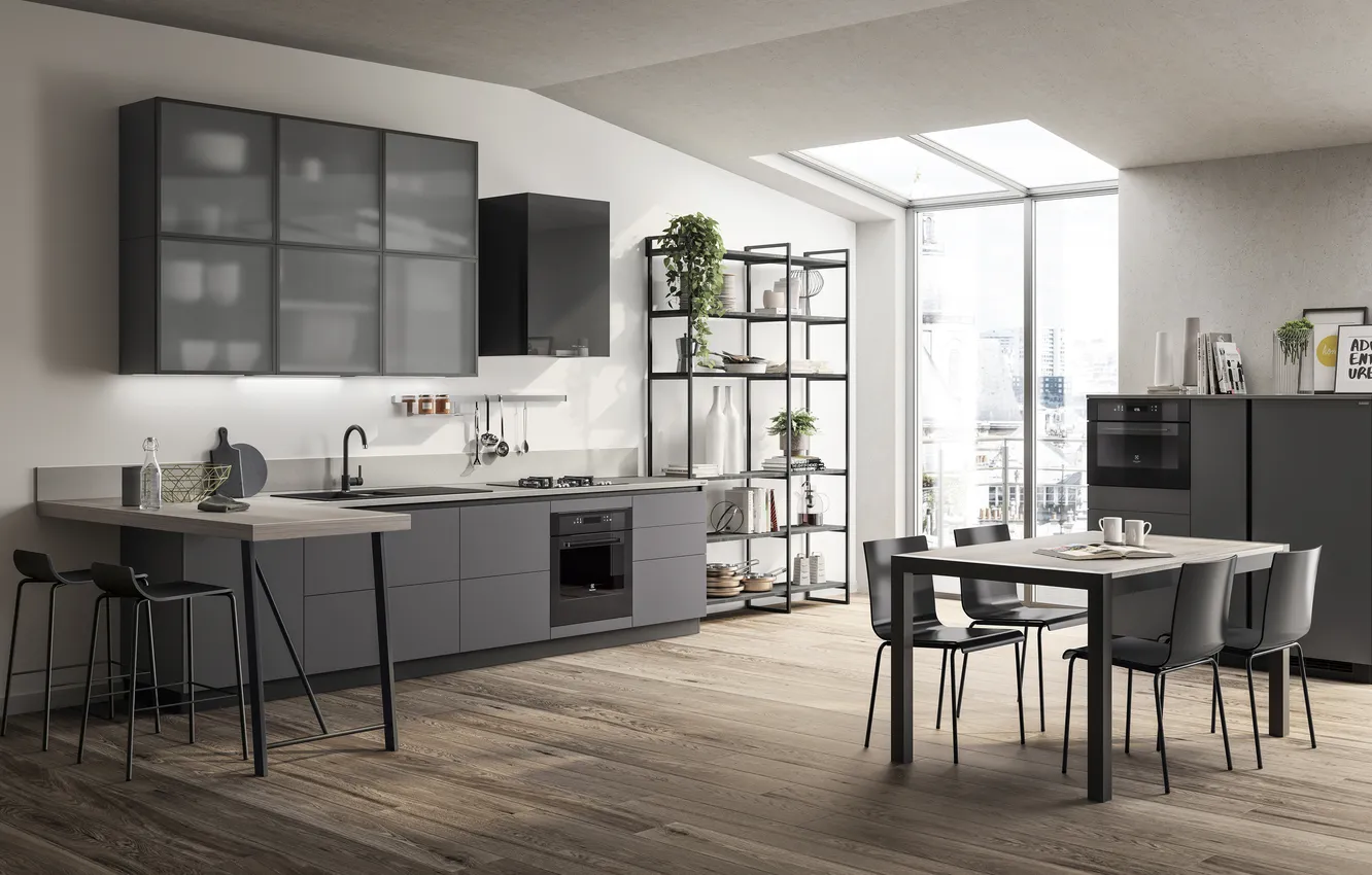 Photo wallpaper style, Villa, interior, Italy, kitchen, dining room, dining area, Italian design