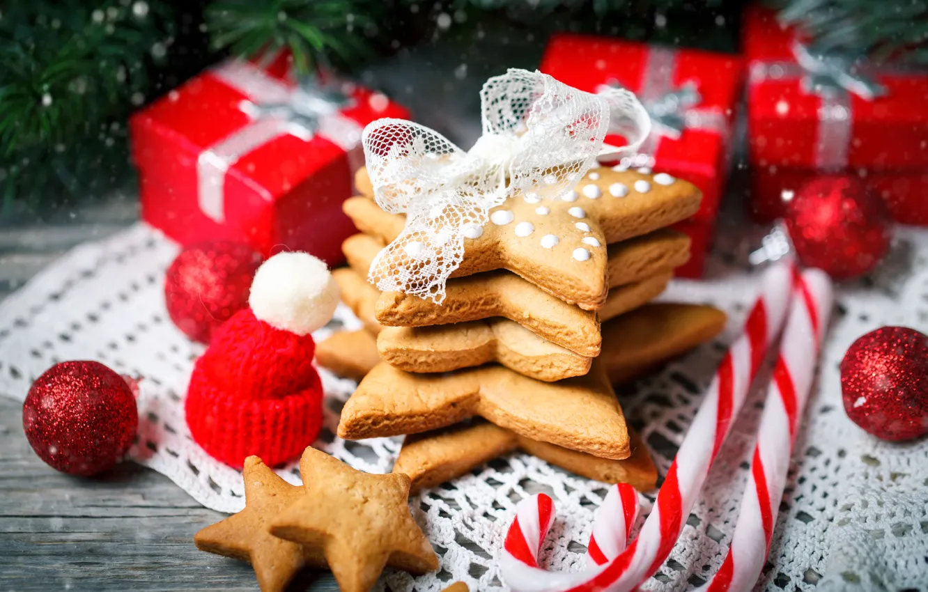 Photo wallpaper decoration, new year, Christmas, Christmas, wood, cookies, decoration, gingerbread