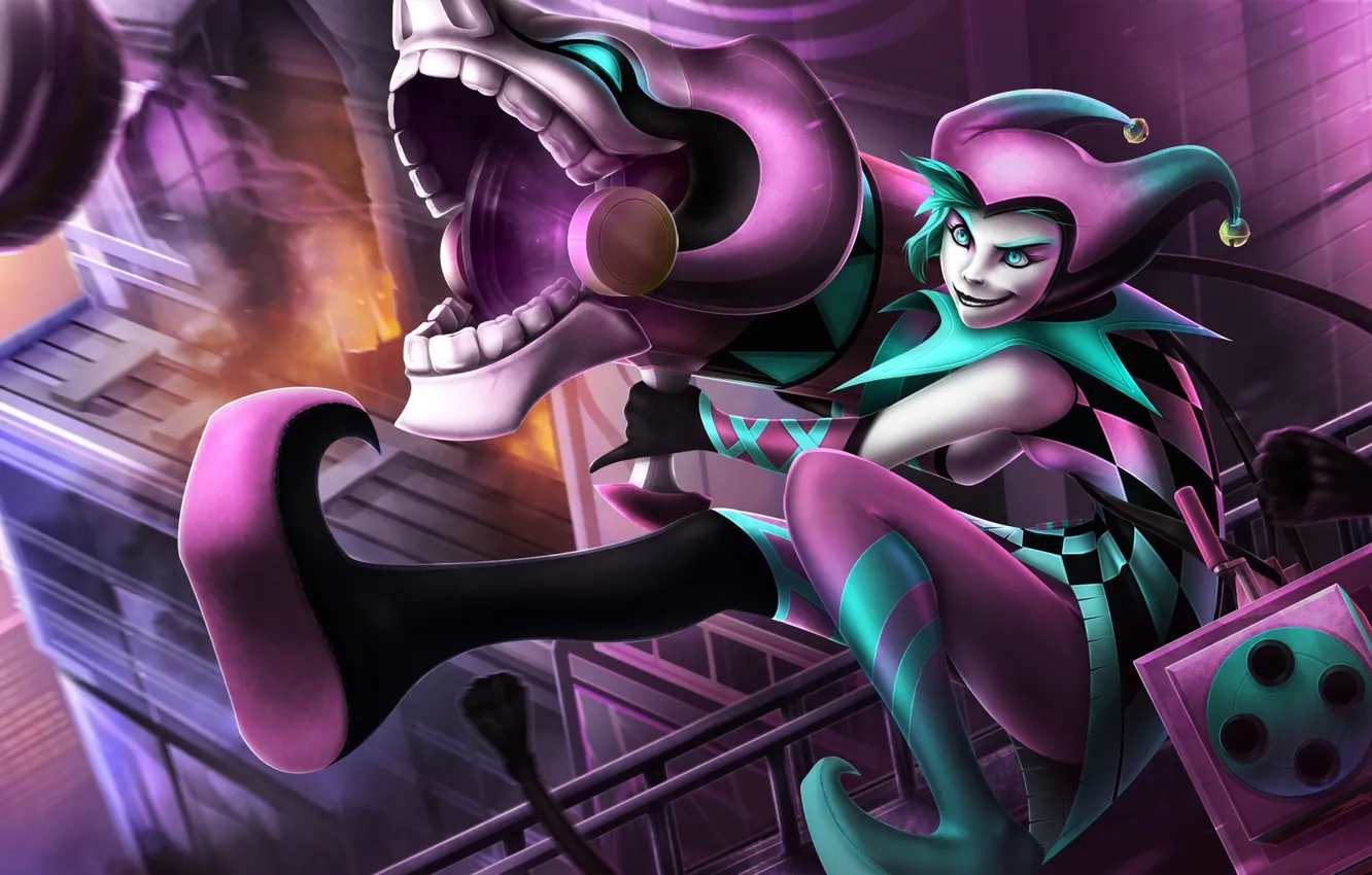 Photo wallpaper girl, League of Legends, Jinx, harlequin, Jinx