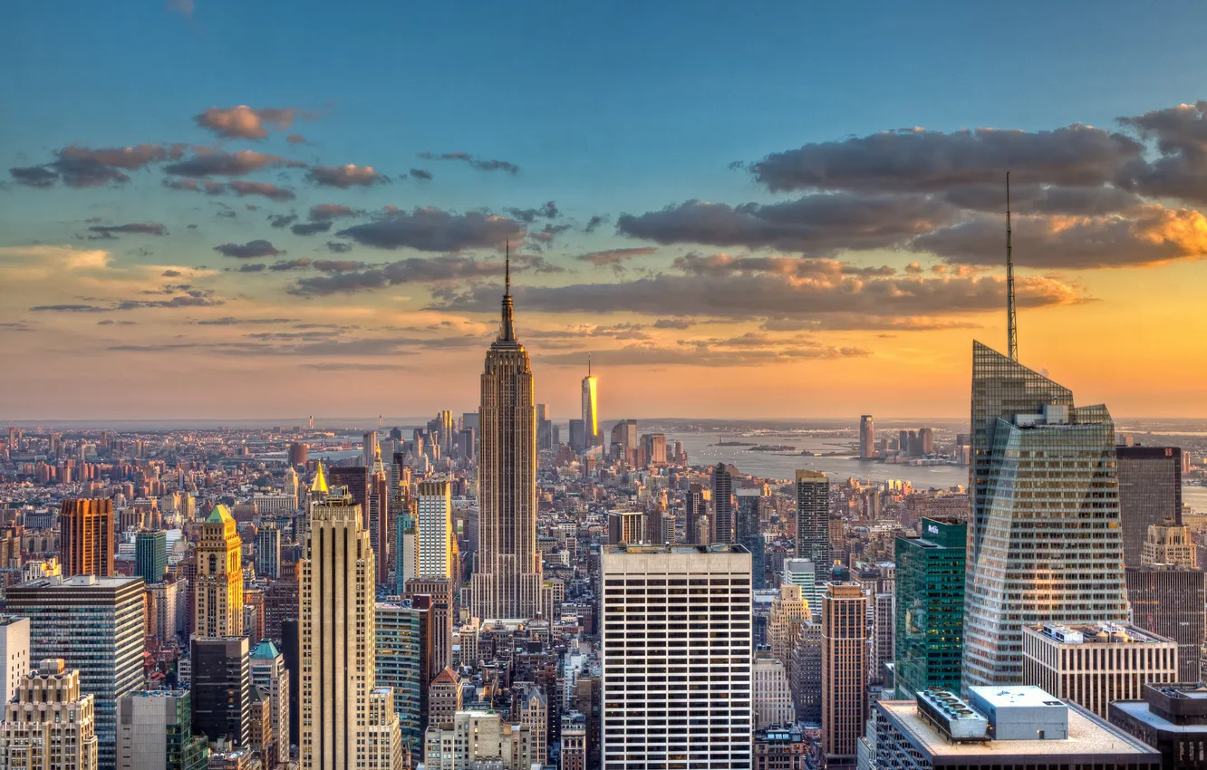 Photo wallpaper USA, skyline, sunset, New York