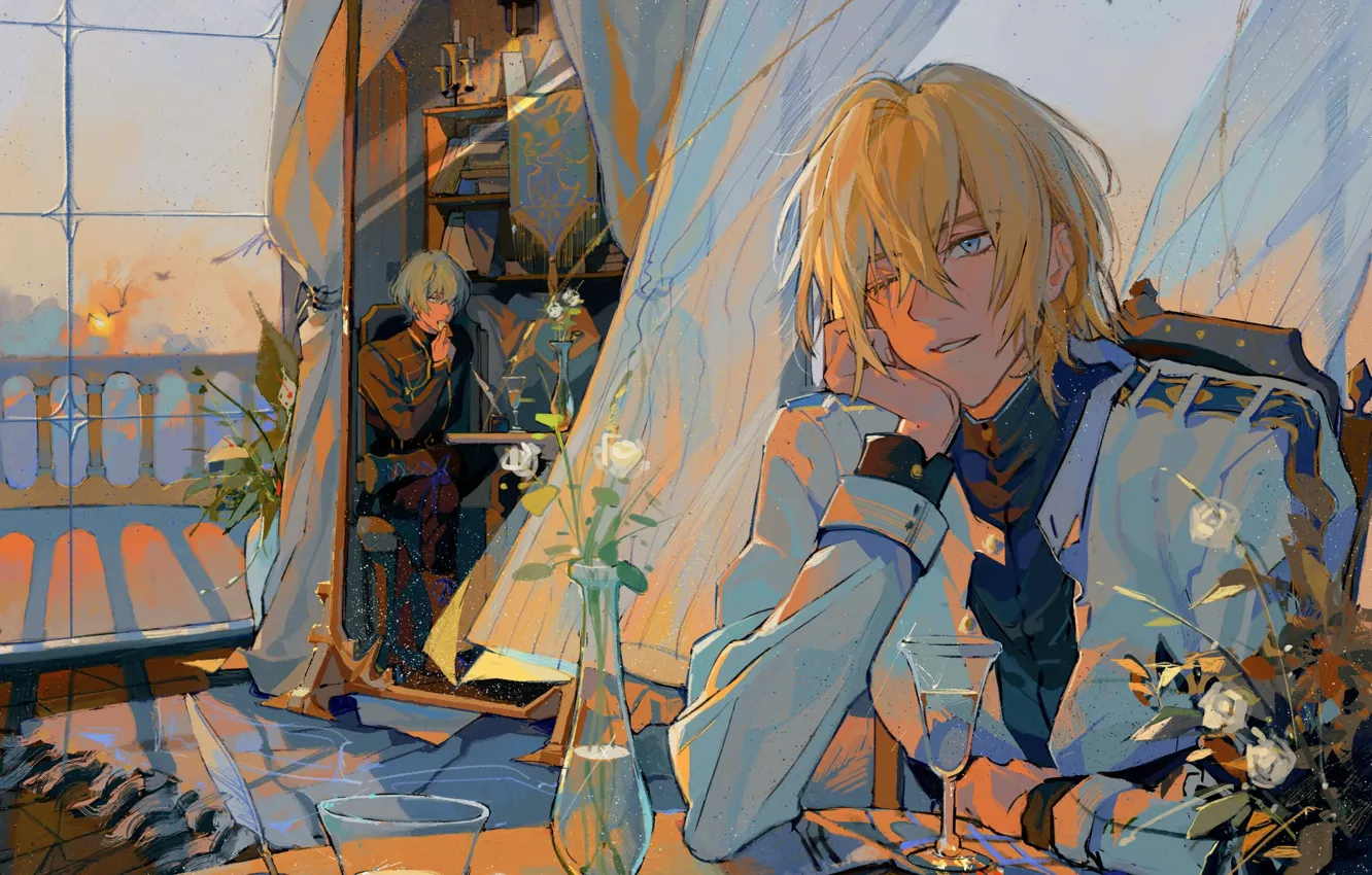Photo wallpaper flowers, cafe, male, Fire Emblem, Dimitri Alexandre Blaiddyd