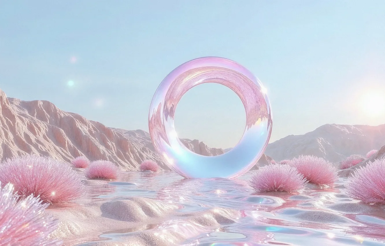 Photo wallpaper the sky, mountains, rocks, dawn, Shine, morning, the portal, ring