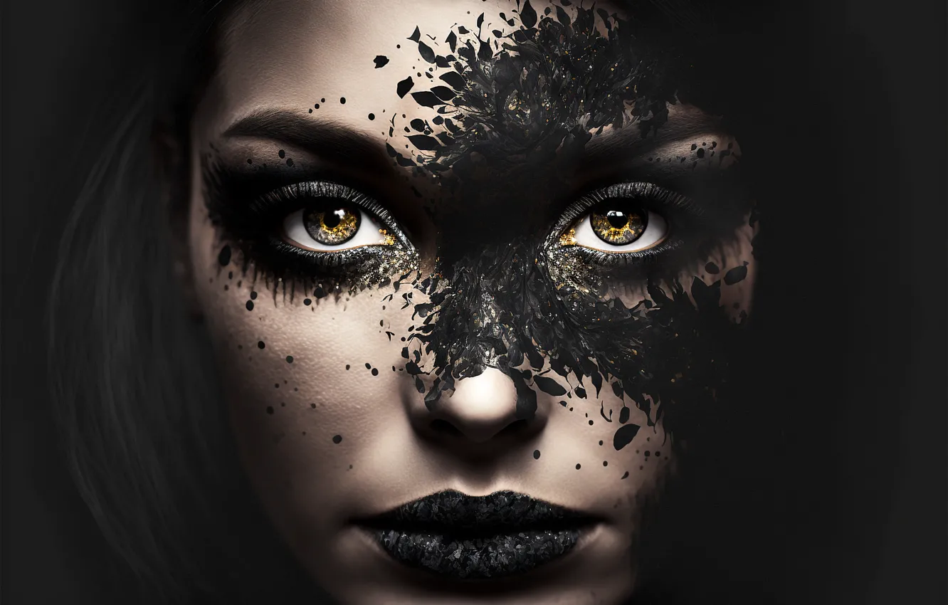 Photo wallpaper eyes, look, girl, face, portrait, makeup, dirt, image