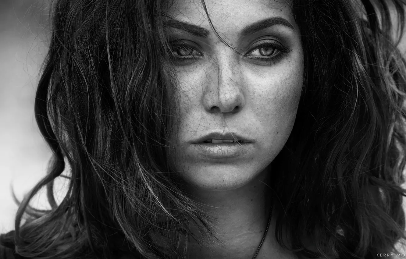 Photo wallpaper girl, close-up, face, model, portrait, makeup, hairstyle, freckles