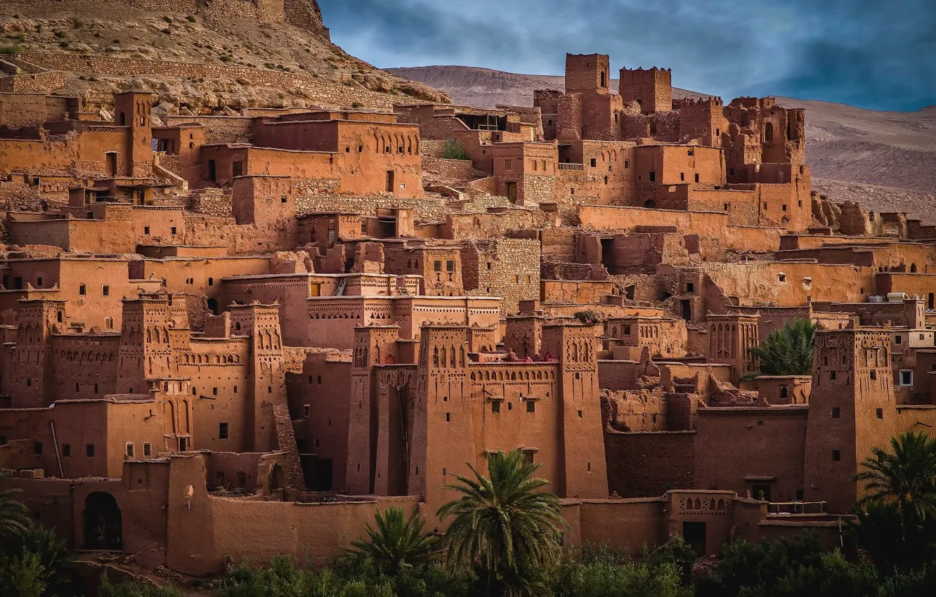 Photo wallpaper the city, hills, desert, building, home, Morocco, Ksar, To Say-Ben-Khada)