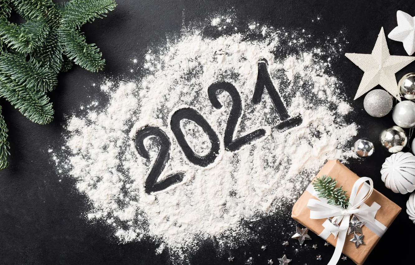 Photo wallpaper stars, balls, branches, the dark background, table, background, holiday, box