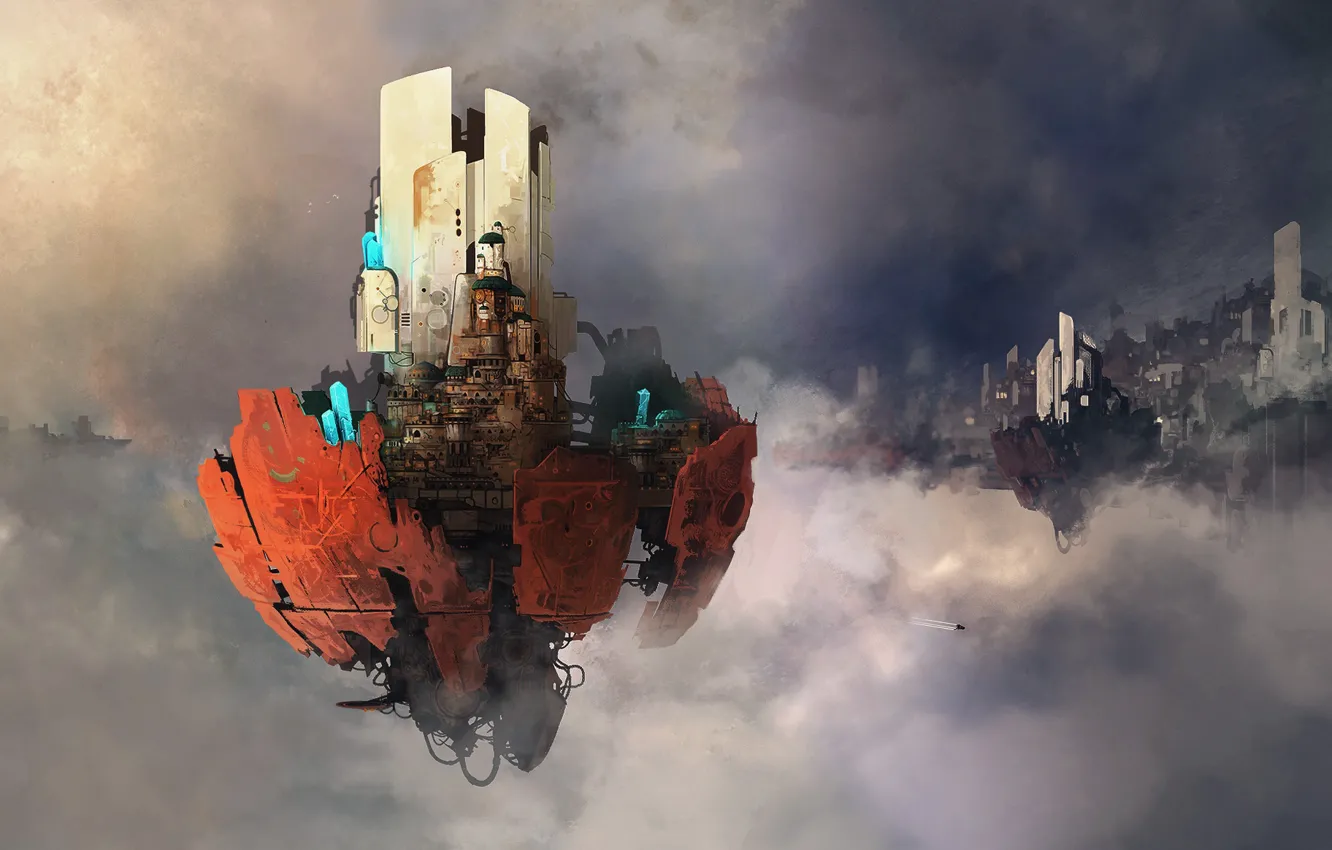 Photo wallpaper clouds, construction, object, techno, Scire