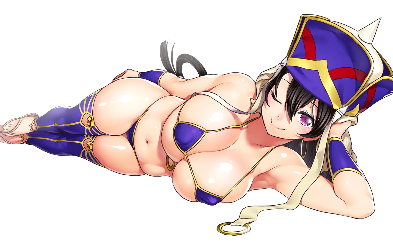 Photo wallpaper girl, sexy, cleavage, thighhighs, long hair, legs, hat, boobs