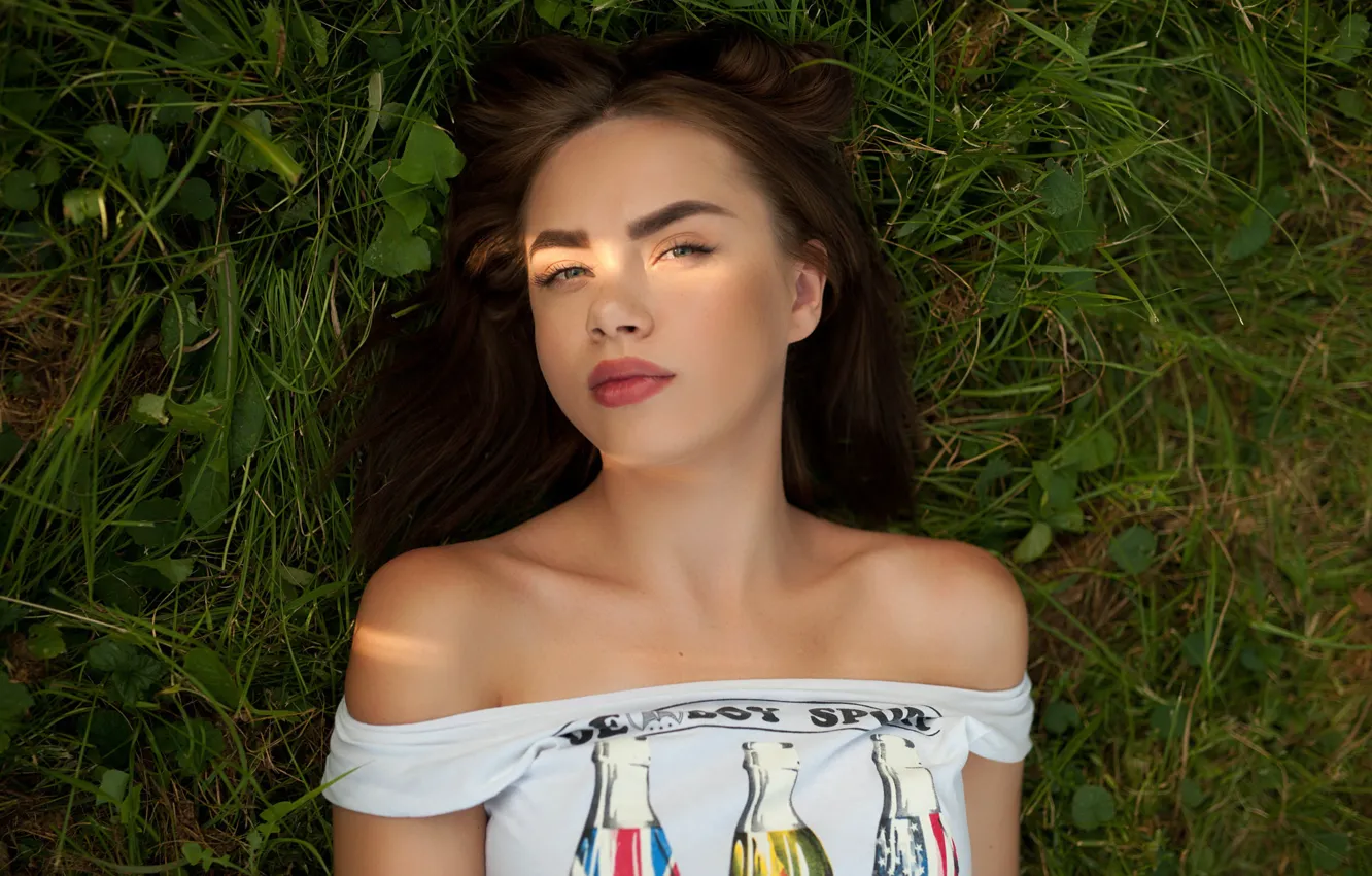 Photo wallpaper look, girl, t-shirt, lady, Anton Pechkurov