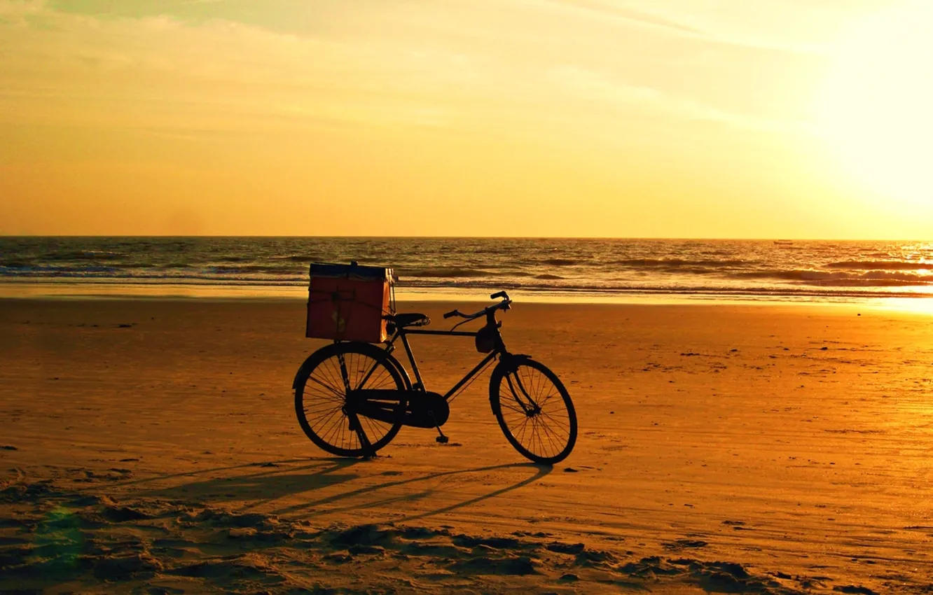 Photo wallpaper bicycle, beach, bike, sunset