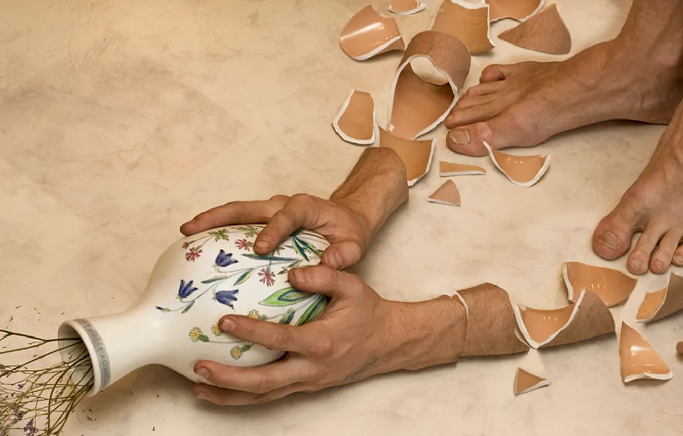 Photo wallpaper flowers, broken, vase, shattered, pottery, cracked, ceramics, Erik Johansson