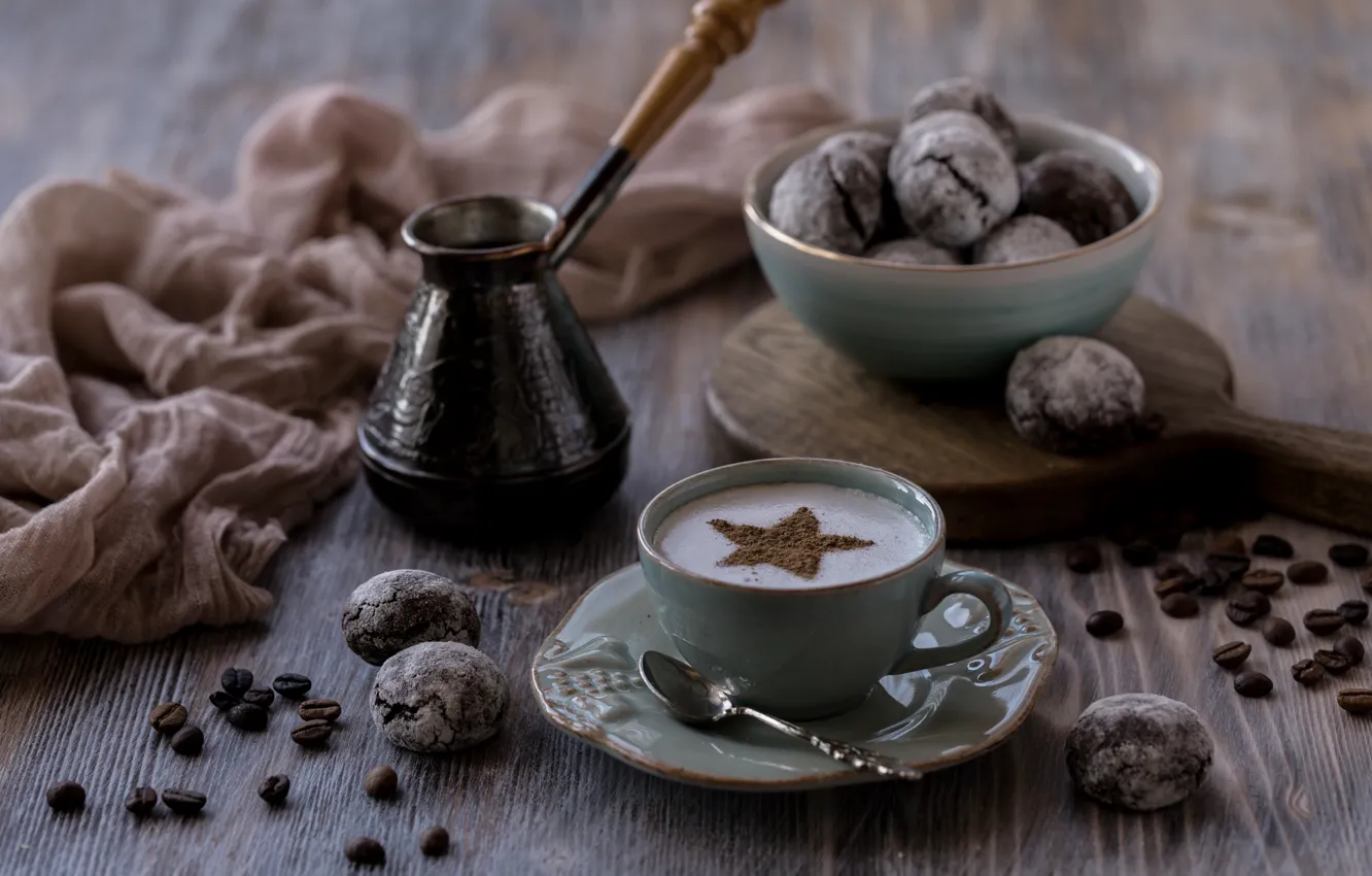 Photo wallpaper Cup, crema, cookies, coffee, Karina Klachuk, chocolate, Turk
