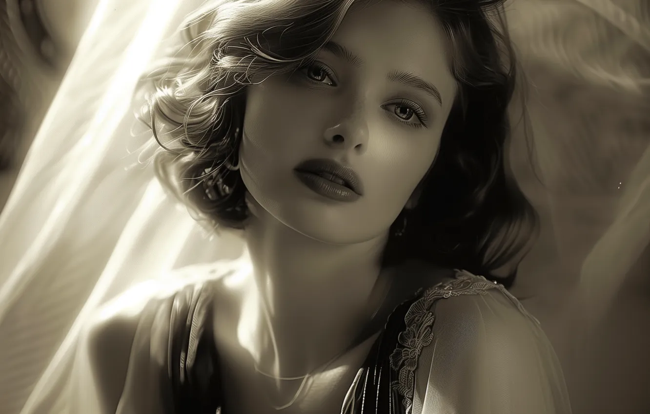 Photo wallpaper look, girl, the sun, light, pose, retro, portrait, makeup