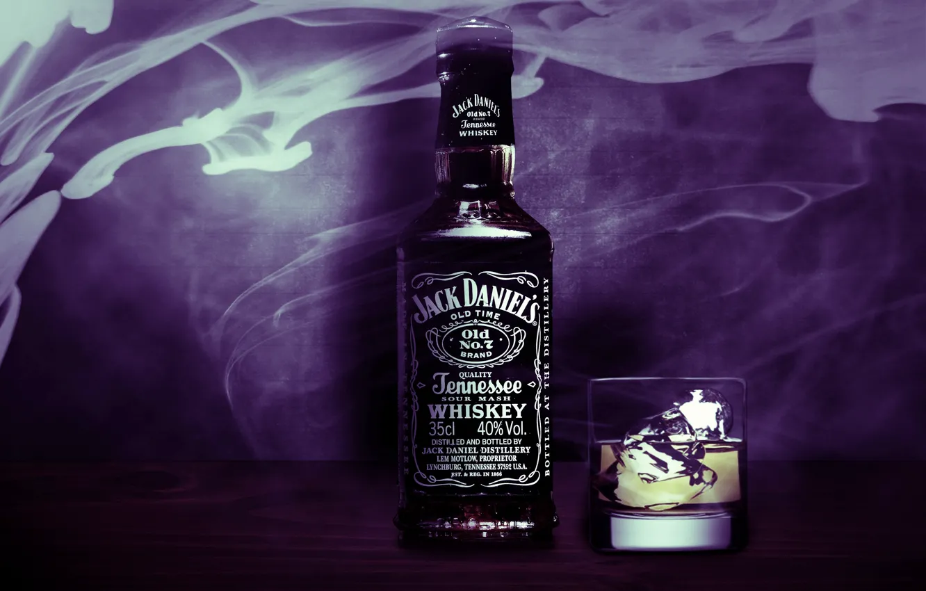 Photo wallpaper Bottle, Alcohol, Jack Daniels, Purple background, Jack Daniels, Whiskey.