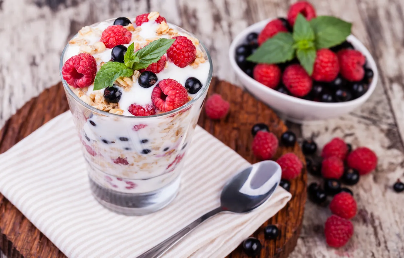 Photo wallpaper berries, dessert, cereal, yogurt