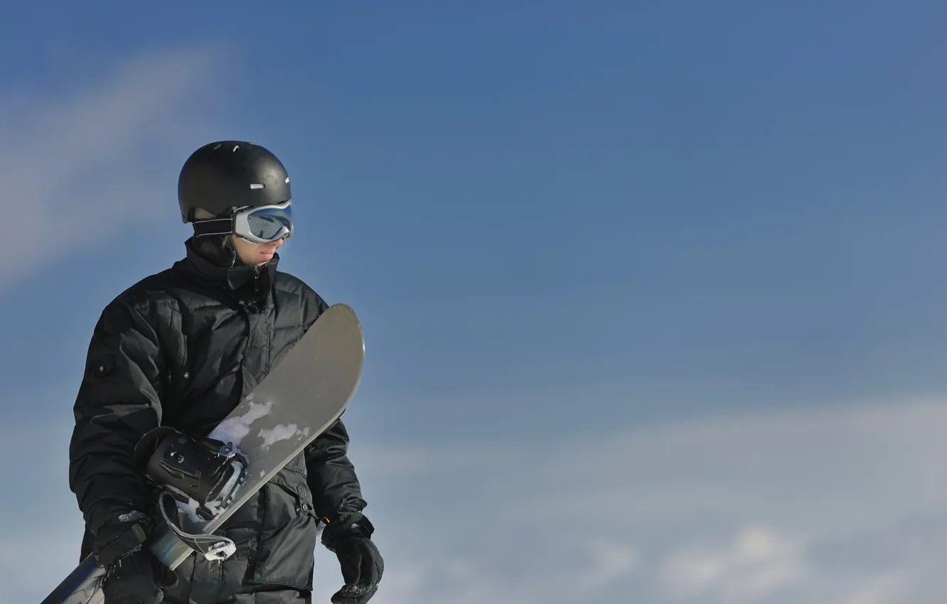 Photo wallpaper the sky, snowboard, sport, athlete, snowboarder, Snowboarder