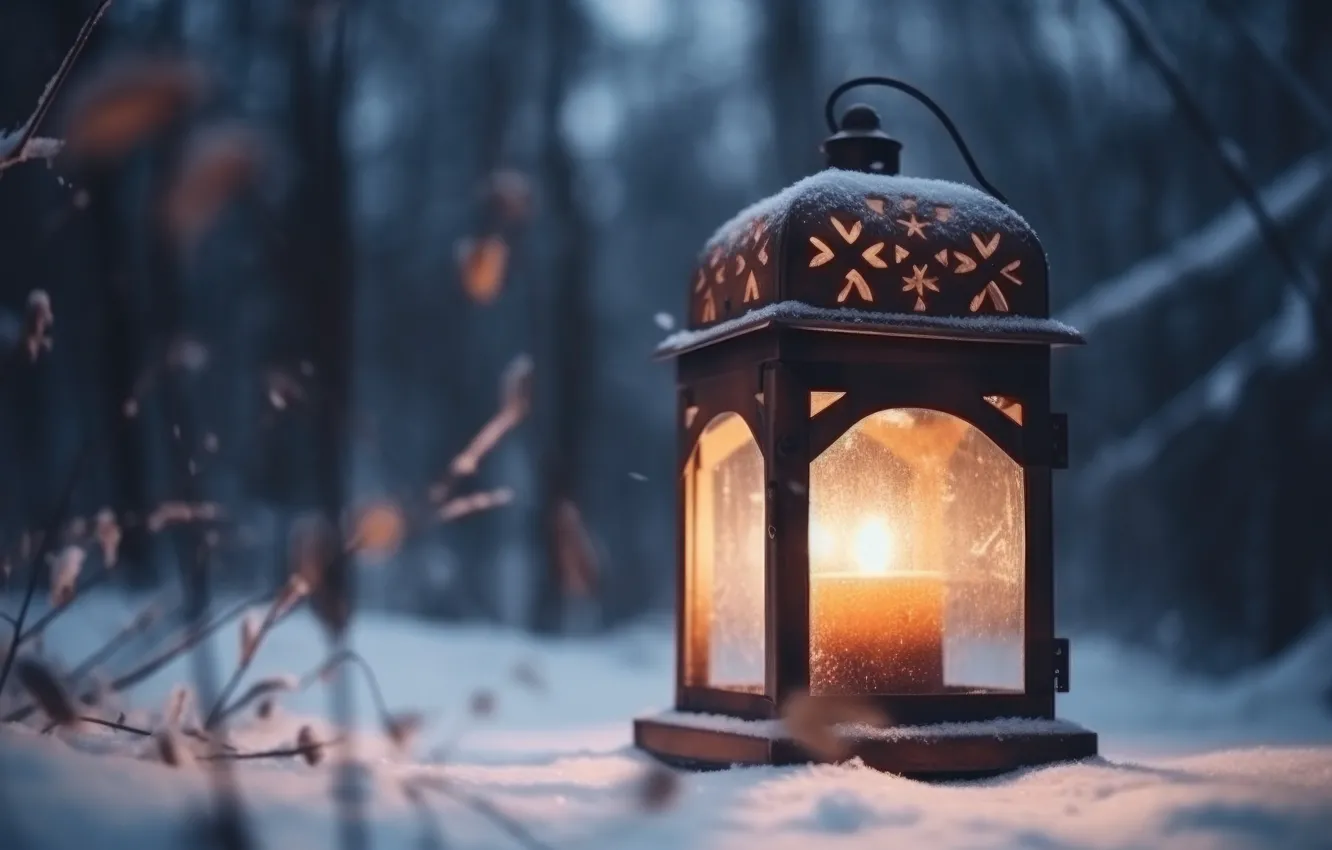 Photo wallpaper winter, light, snow, night, new year, candles, Christmas, lights
