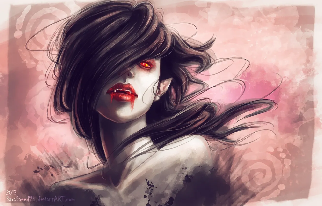 Photo wallpaper blood, art, fangs, vampire, drawn girl