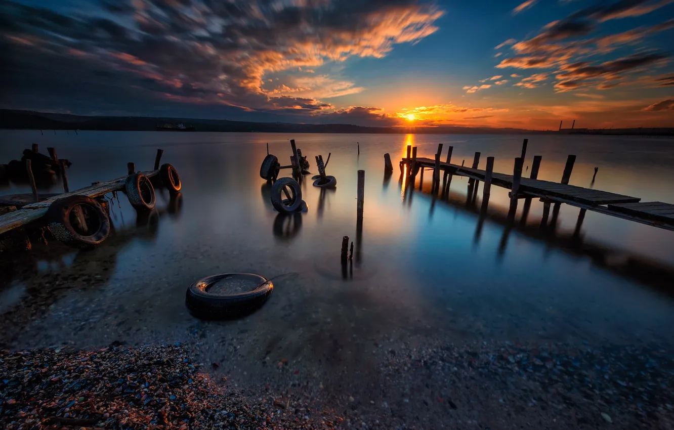 Photo wallpaper sea, the sky, clouds, landscape, sunset, nature