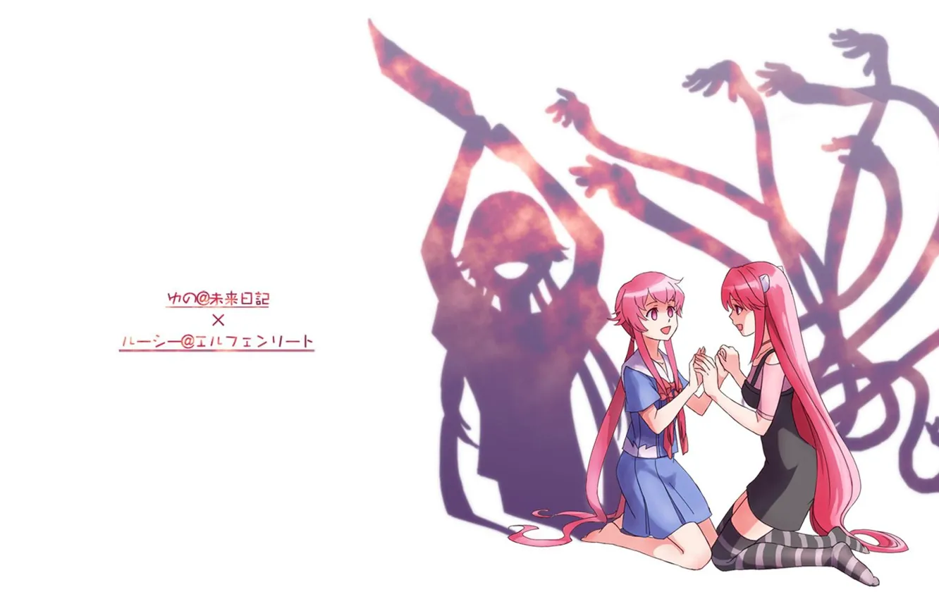 Photo wallpaper shadows, octopus, Elven song, Elfen Lied, fight, Lucy, cleaver, pink hair