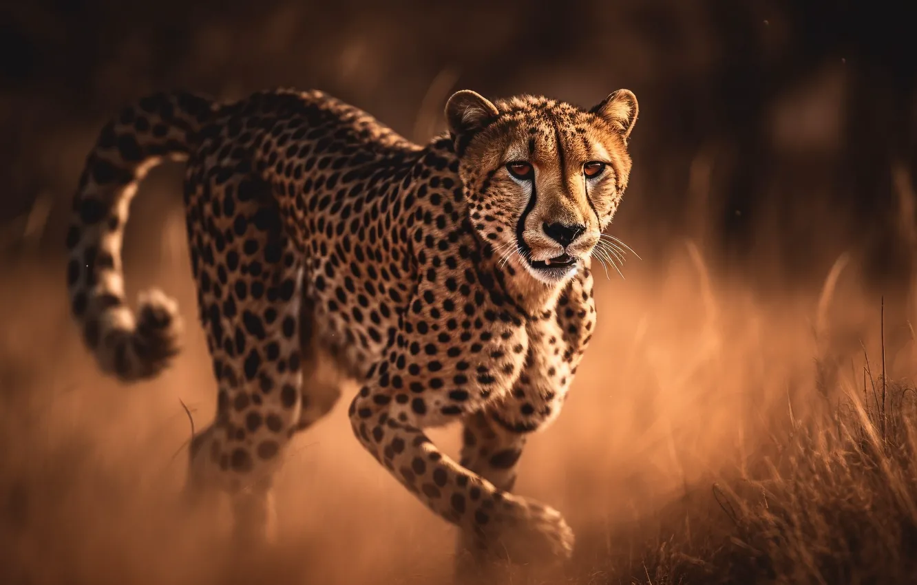 Photo wallpaper grass, predator, Cheetah, Savannah, Africa, big cat, digital art, AI art