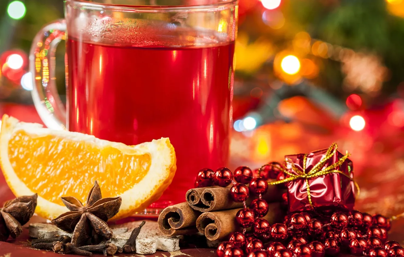 Photo wallpaper orange, drink, cinnamon, mulled wine