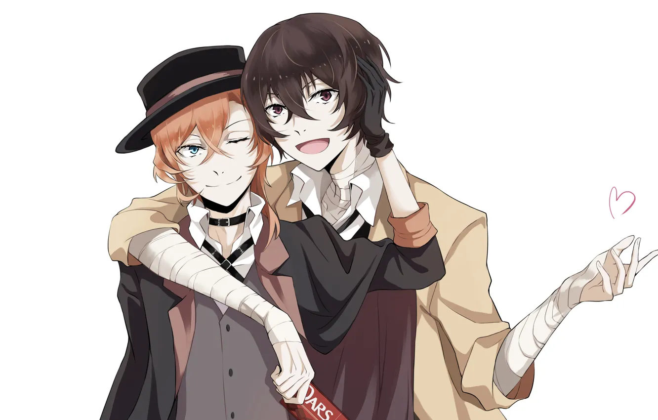 Photo wallpaper chocolate, white background, guys, Bungou Stray Dogs, Stray Dogs: A Literary Genius