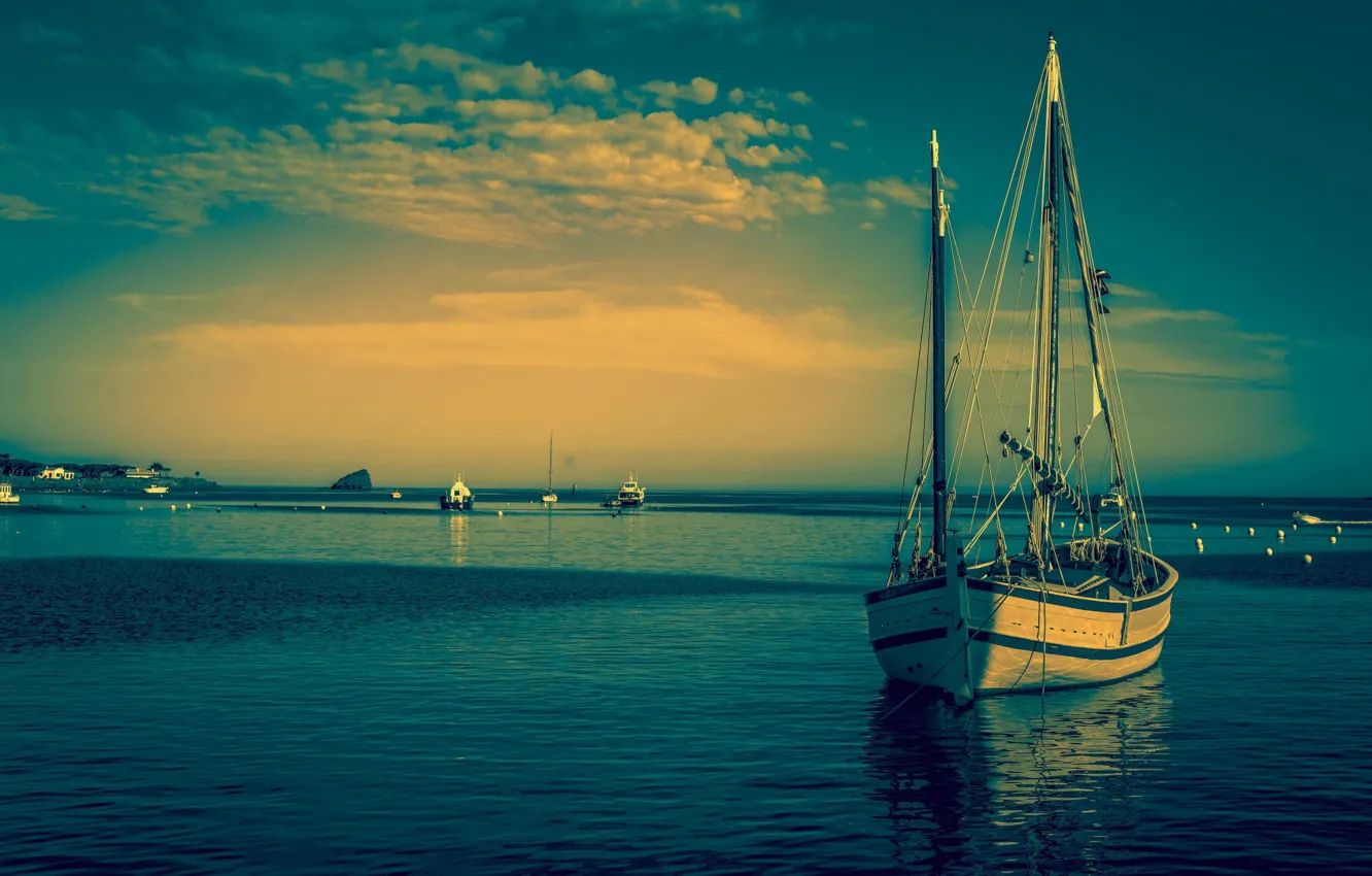Photo wallpaper sea, the sky, the evening, yacht
