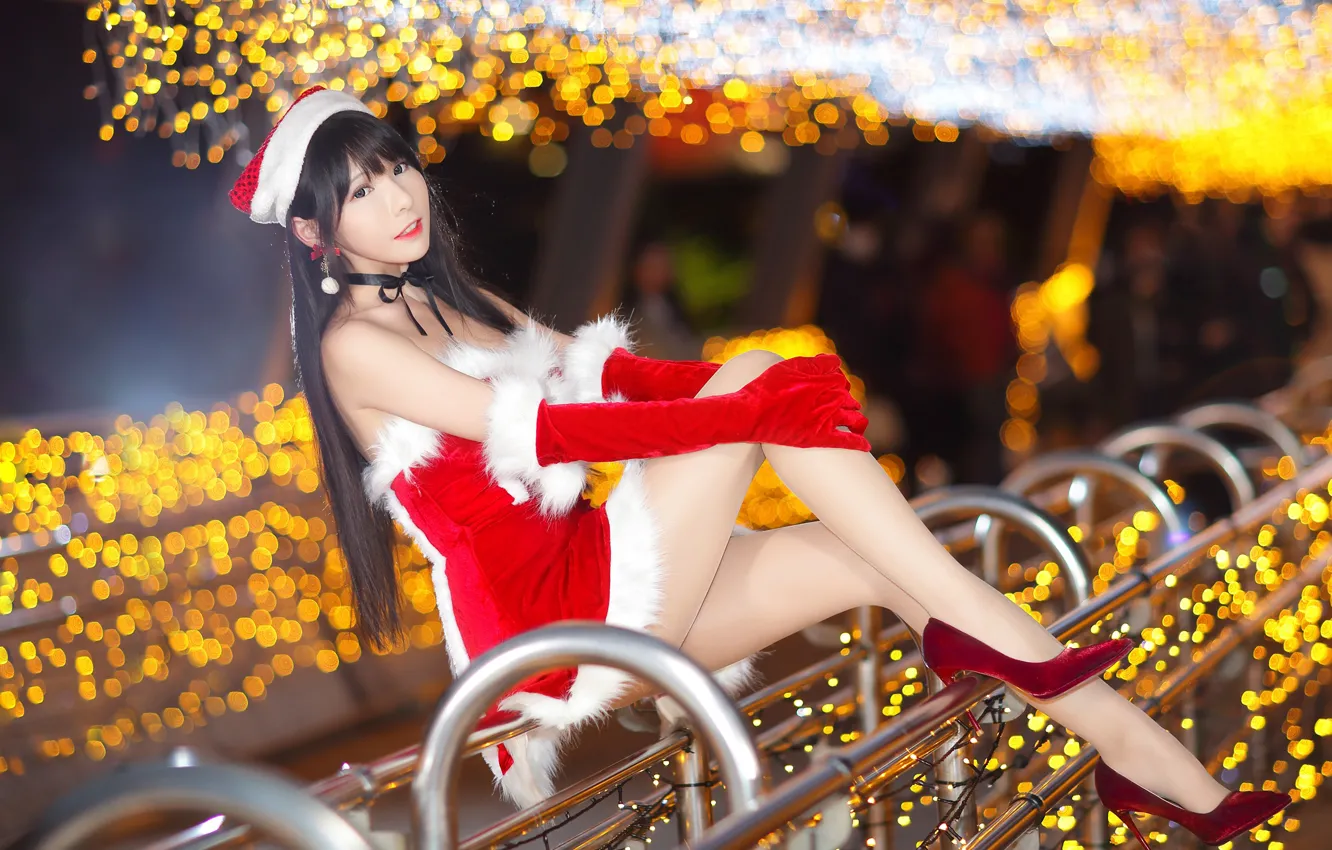 Photo wallpaper look, pose, model, hat, new year, makeup, figure, dress. 