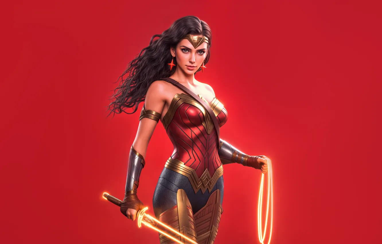 Photo wallpaper red, Wonder Woman, reckless