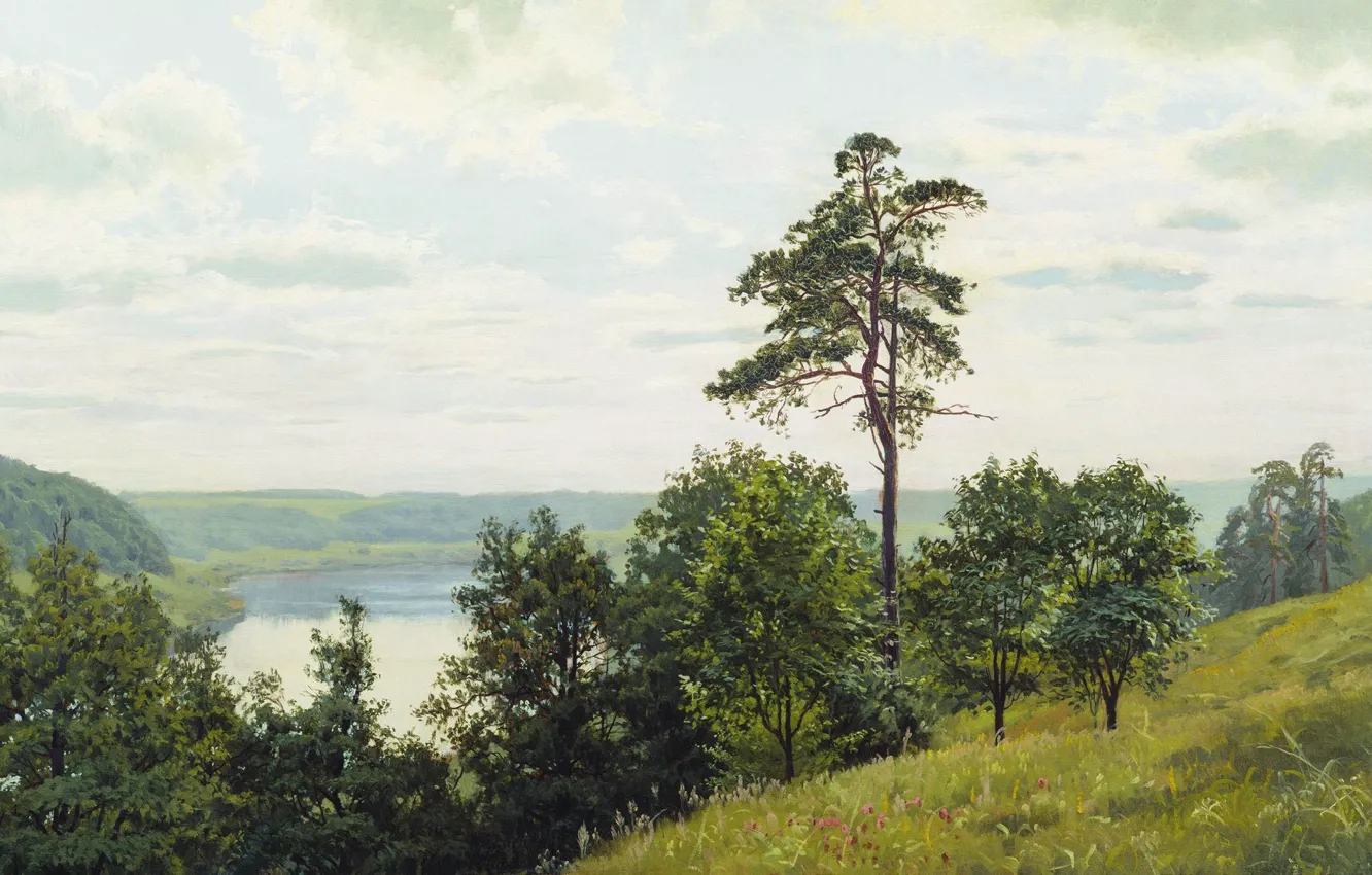 Photo wallpaper trees, oil, Canvas, Andrey GERASIMOV, On the shores of the Oka