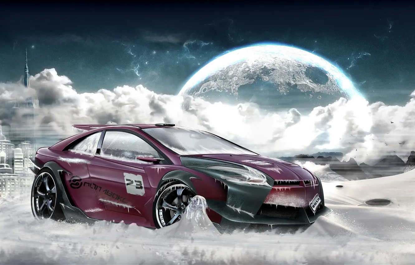 Photo wallpaper ice, stars, the moon, Ford Focus