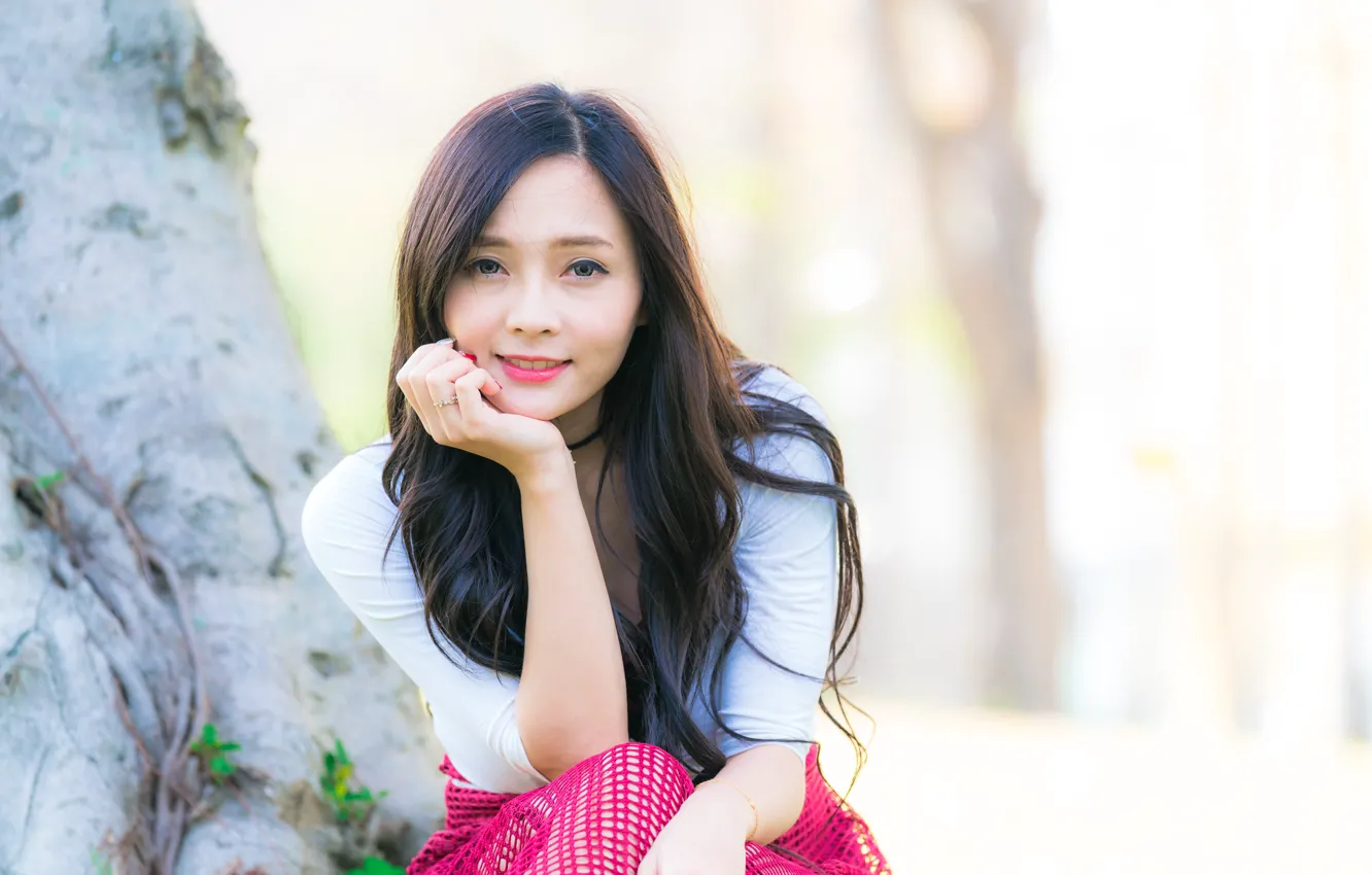 Photo wallpaper look, girl, smile, hair, Asian, cutie