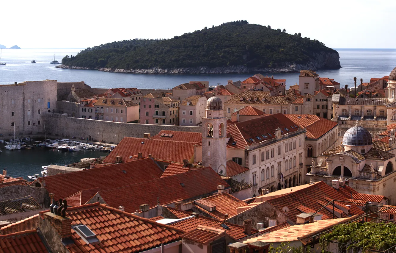 Photo wallpaper island, building, home, roof, panorama, fortress, Croatia, Croatia