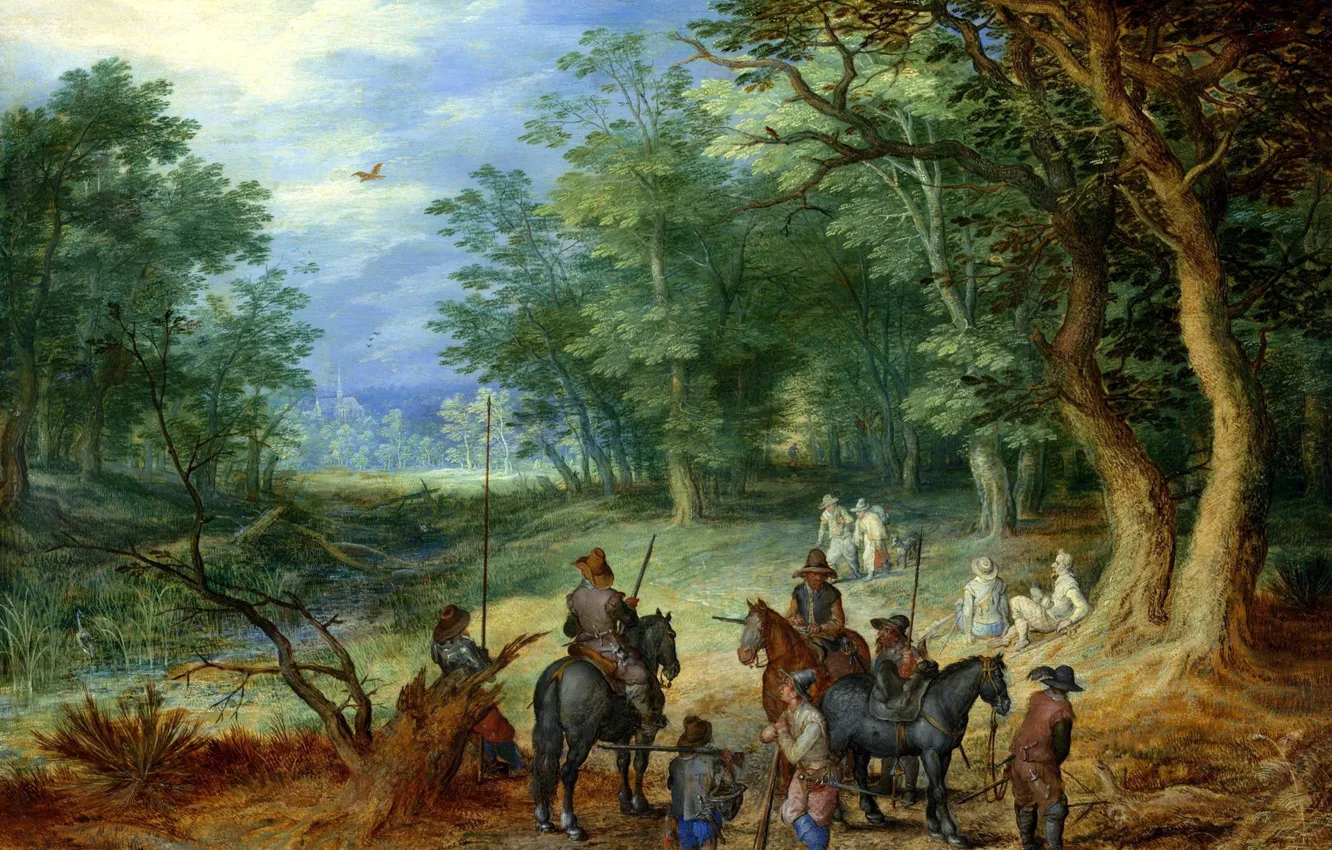 Photo wallpaper landscape, picture, Jan Brueghel the elder, Guardian in the Woods