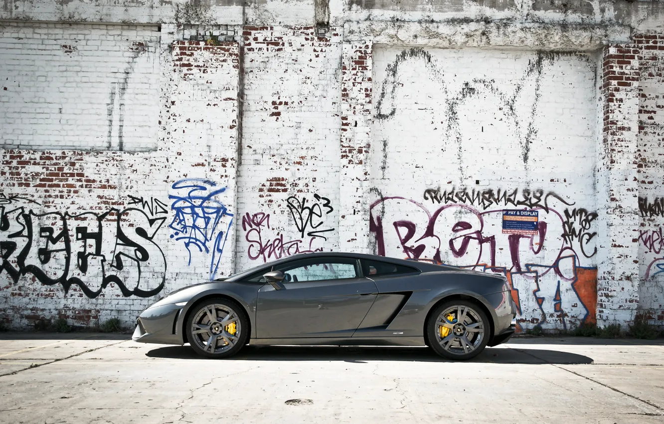 Photo wallpaper grey, wall, profile, gallardo, lamborghini, grey, graffiti, Lamborghini