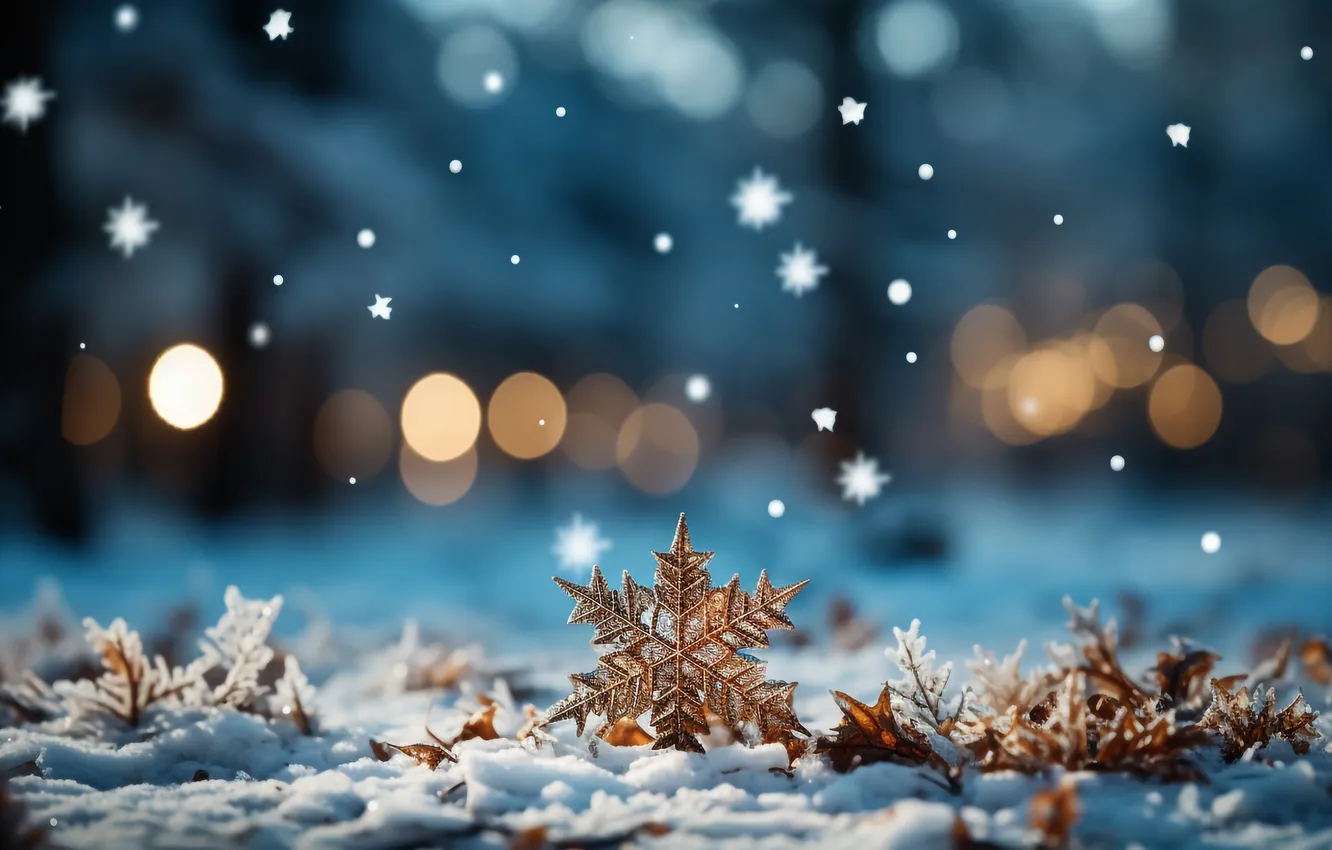 Photo wallpaper snow, decoration, snowflakes, night, new year, Christmas, Christmas, night