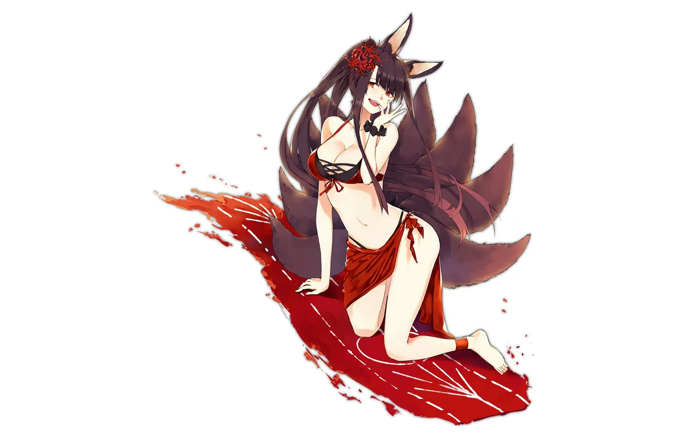 Photo wallpaper girl, sexy, cleavage, long hair, boobs, anime, beautiful, red eyes