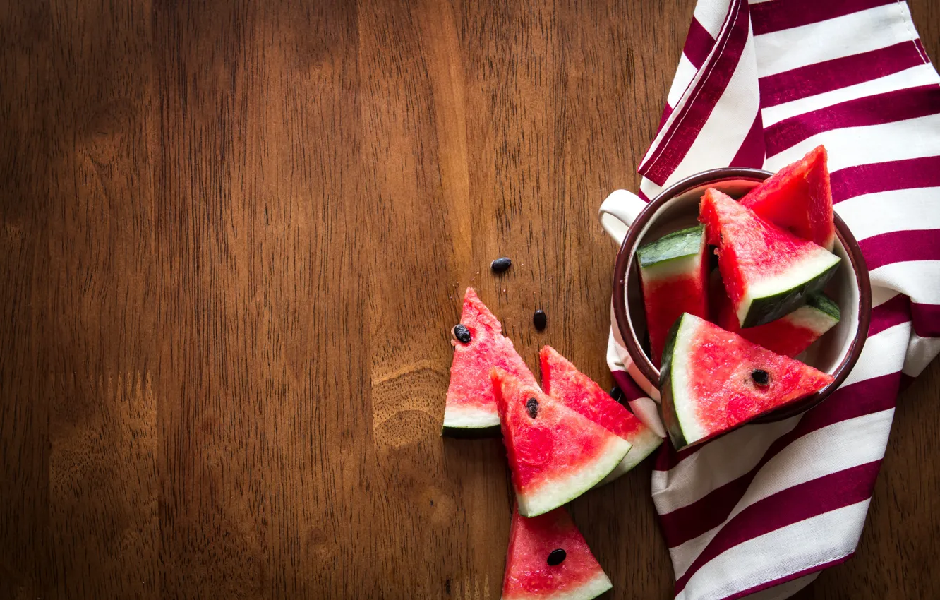 Photo wallpaper watermelon, seeds, slices, tablecloth, watermelon, slices, seeds, tablecloth