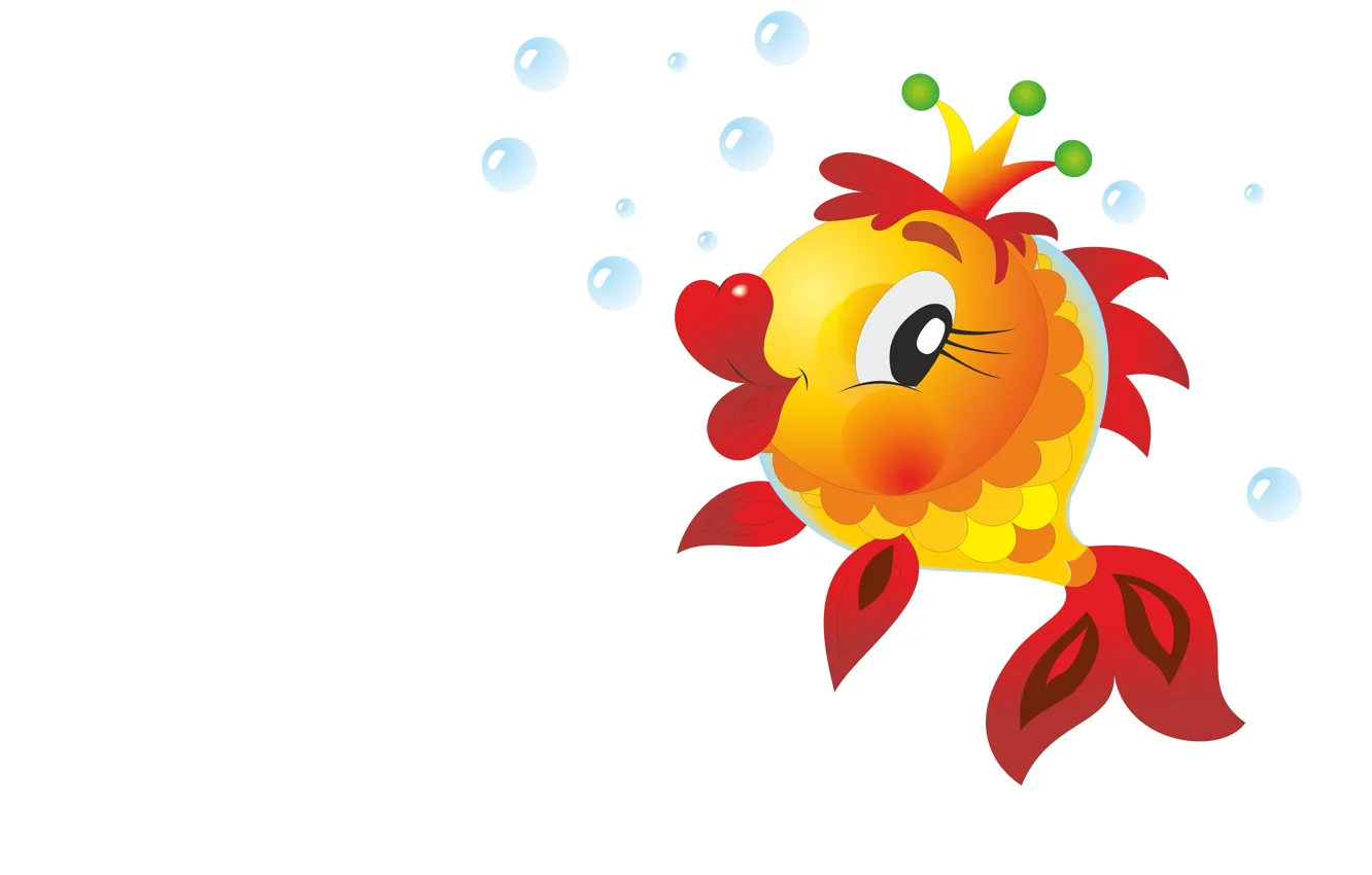Photo wallpaper fish, bubbles, tale, crown, art, goldfish, children's