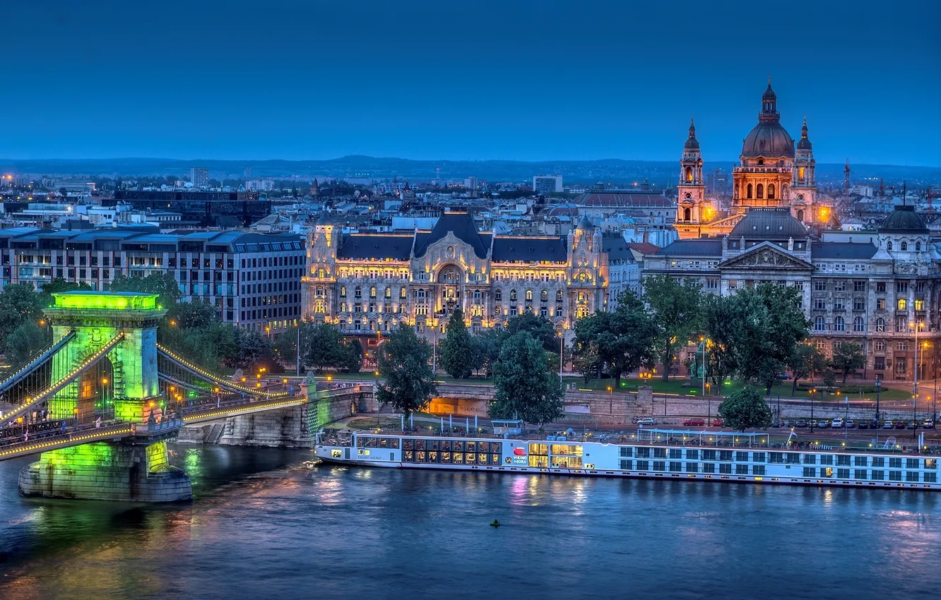 Photo wallpaper the city, river, view, Cathedral, temple, Hungary, Budapest, The Danube