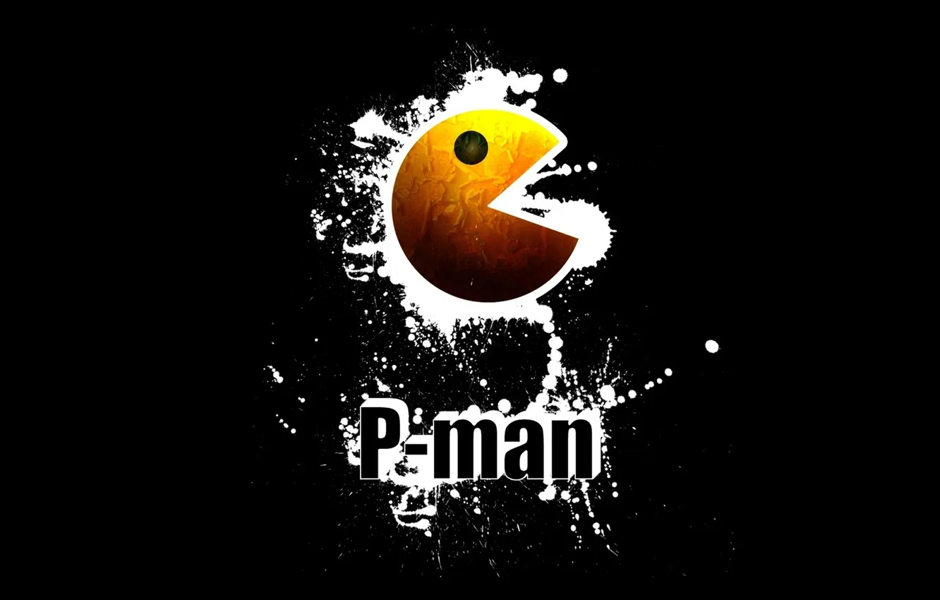 Photo wallpaper the game, minimalism, vector, black background, p-man, PAC-man