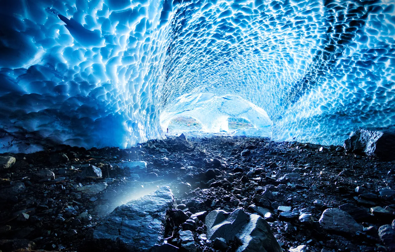 Photo wallpaper ice, stones, cave, arch