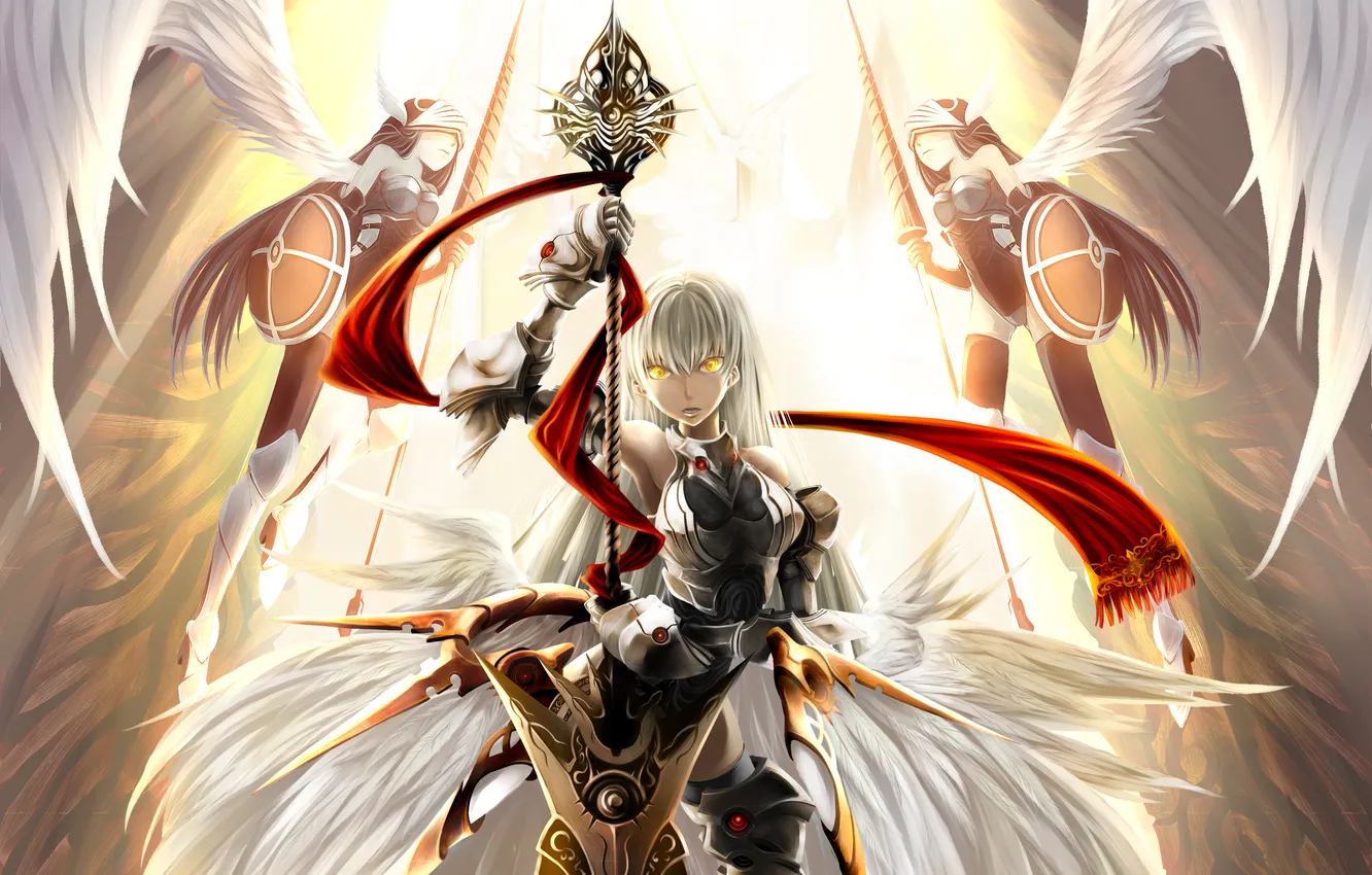 Photo wallpaper weapons, the game, wings, angels, scarf, three, Valkyrie, Lord of Vermilion